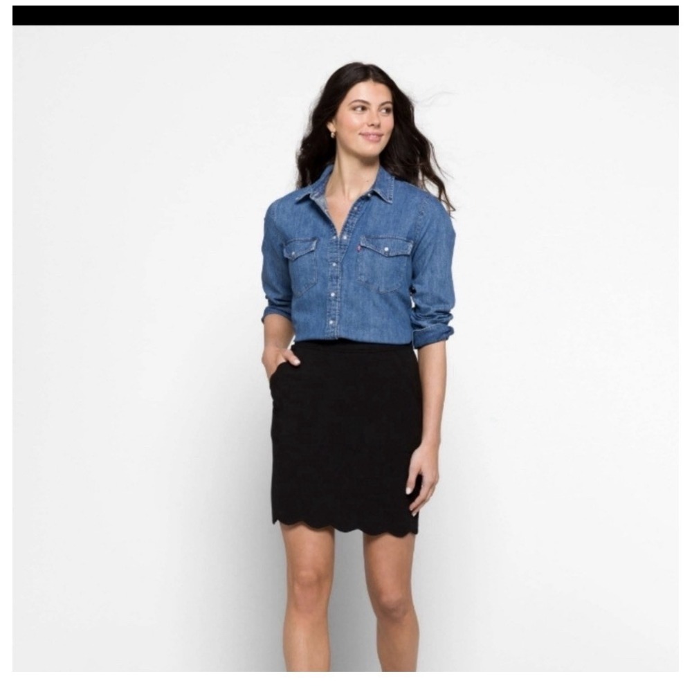 Skies Are Blue Mini Skirt Womens SP Black Scalloped Hem & Pockets NWT